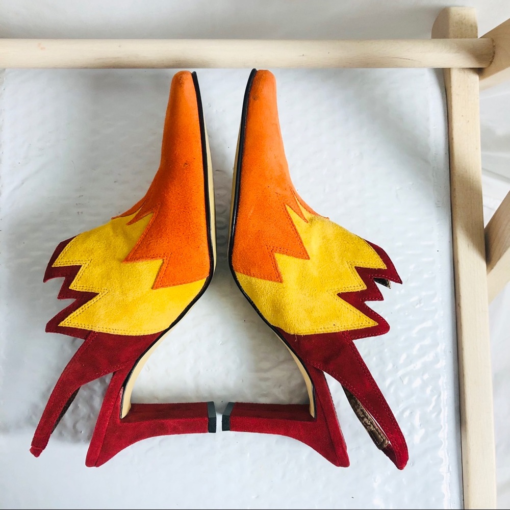SOLD. Vintage 80s Fire Hot Suede Sling Back Heels Size 7 J. Renee 🔥 Square Toe - Picture 6 of 11